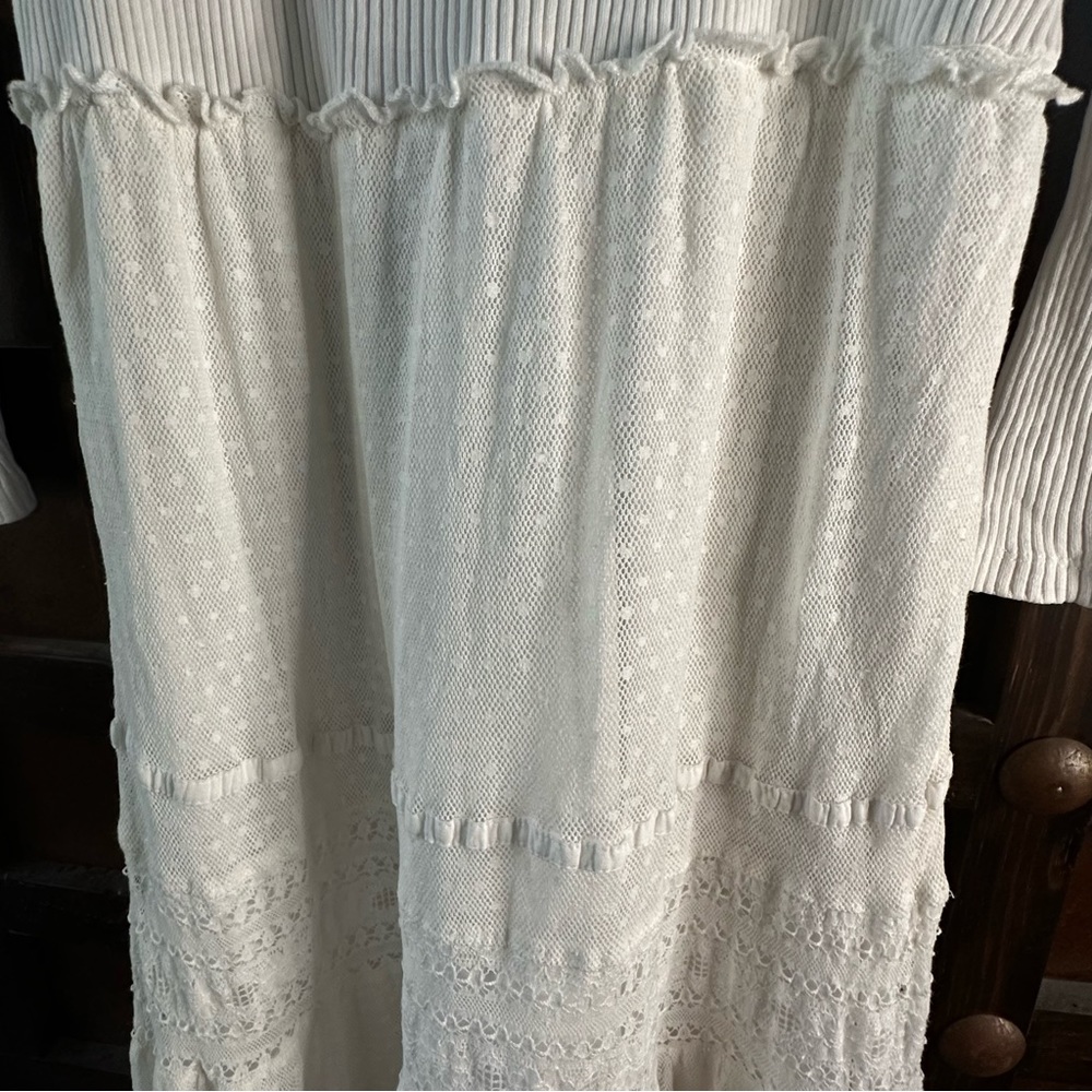 Free People Sz Small Earth Angel Maxi Dress Ivory Boho - Picture 4 of 11